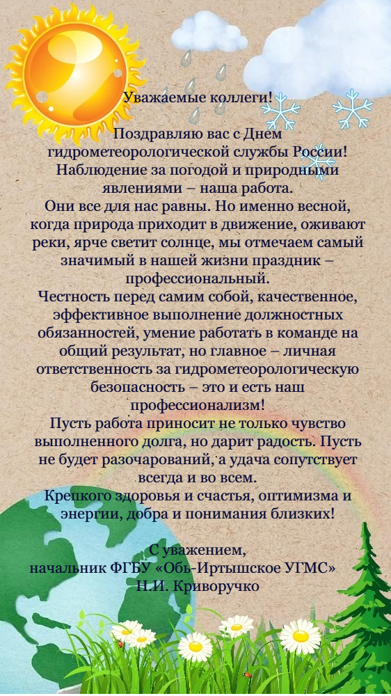 Поздравление с Днем работников гидрометеорологической службы